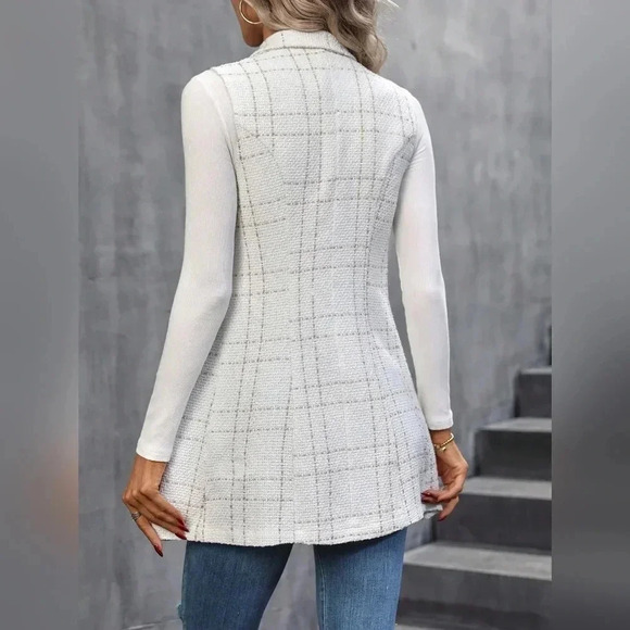 Plaid Pattern Lapel Neck Vest Coat - Picture 3 of 5